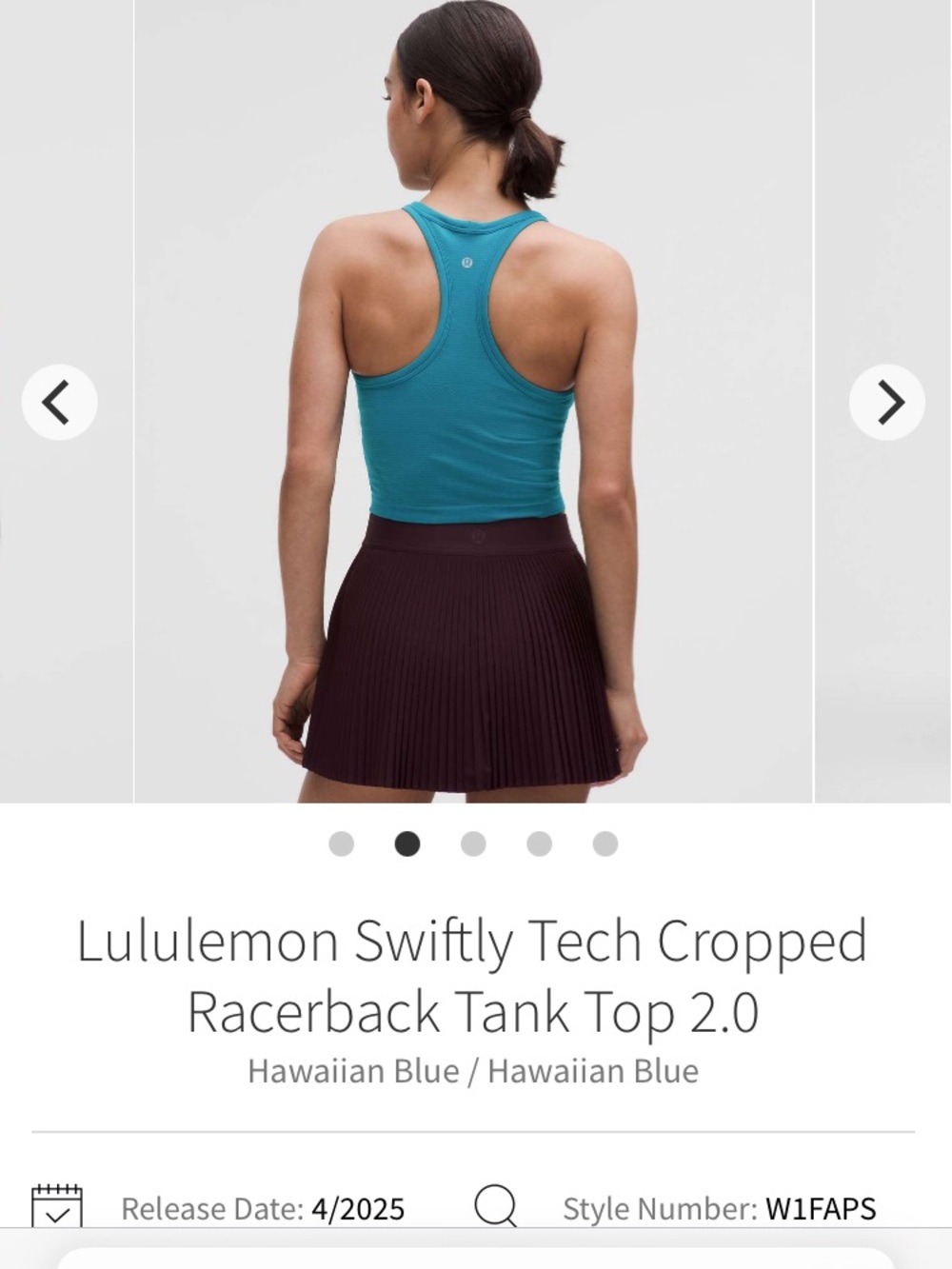 Like new! $58 Lululemon athletica Racerback Cropped Tank in Hawaiian Blue sz 2